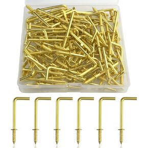 TOVOT 100PCS 1.7" Gold Copper Plated Right-Angle Hooks Self-Tapping Screw Hook L Shape Hooks Screw-in Square Bend Hooks in Saudi Arabia