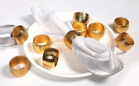 Everyday Metal Napkin Rings for Wedding Receptions, Dinners Parties, Family Gatherings, Everyday Use - Hand Made by Skilled artisans, Hammered Silver, Set of 6 in Saudi Arabia