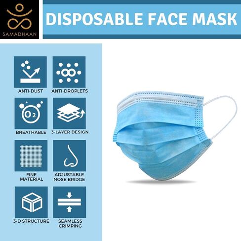 Samadhaan Face Mask, Non Woven Thick 3-Layer Breathable Face Masks with Adjustable Earloop, Mouth and Nose Protection Dust face Mask Disposable (Pack of 50) in Saudi Arabia