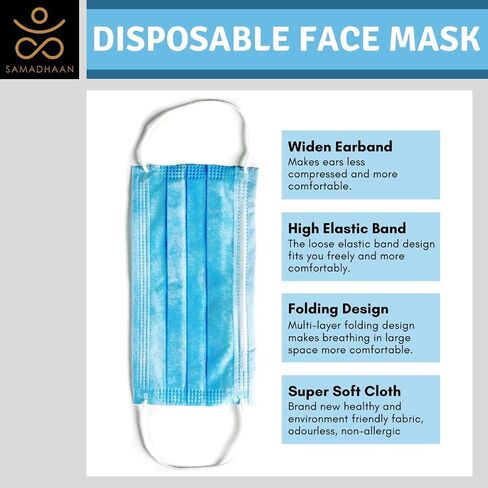 Samadhaan Face Mask, Non Woven Thick 3-Layer Breathable Face Masks with Adjustable Earloop, Mouth and Nose Protection Dust face Mask Disposable (Pack of 50) in Saudi Arabia
