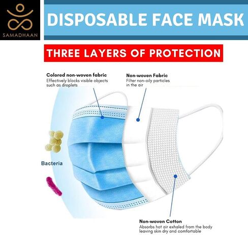 Samadhaan Face Mask, Non Woven Thick 3-Layer Breathable Face Masks with Adjustable Earloop, Mouth and Nose Protection Dust face Mask Disposable (Pack of 50) in Saudi Arabia