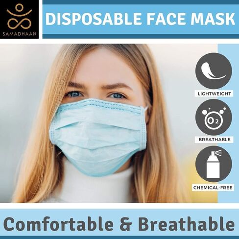 Samadhaan Face Mask, Non Woven Thick 3-Layer Breathable Face Masks with Adjustable Earloop, Mouth and Nose Protection Dust face Mask Disposable (Pack of 50) in Saudi Arabia