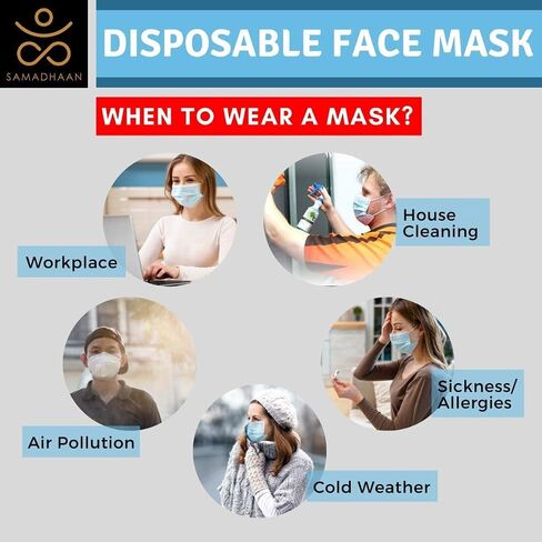 Samadhaan Face Mask, Non Woven Thick 3-Layer Breathable Face Masks with Adjustable Earloop, Mouth and Nose Protection Dust face Mask Disposable (Pack of 50) in Saudi Arabia