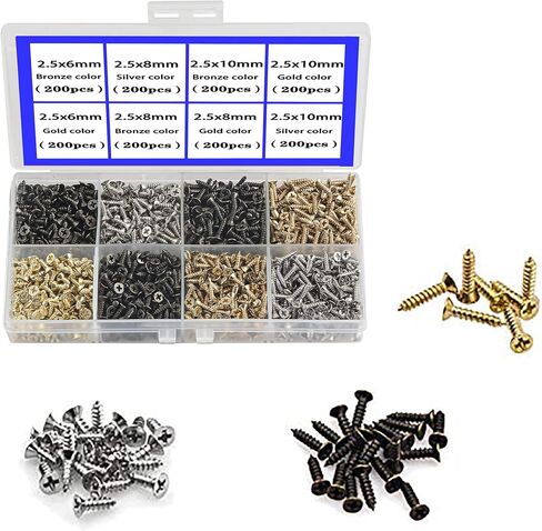 newlng 1200pcs Small Screws Phillips Flat Head Cross Self Tapping Tiny Screw Cabinet Electronic Accessories Screw Multifunctional DIY Micro Woodworking Mini Screw Set Gold in Saudi Arabia