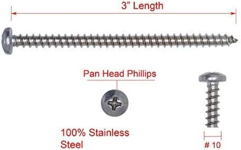 10 X 3" Stainless Pan Head Phillips Wood Screw, (25 Pack), 18-8 (304) Stainless Steel Screws by Bolt Dropper Corrosion Resistant Deep Cut Drive Pan Head in Kuwait