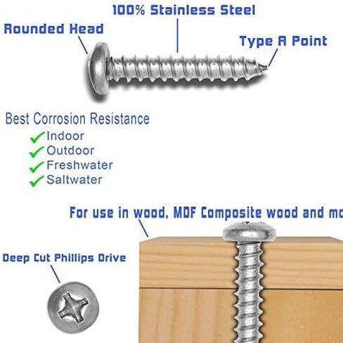 10 X 3" Stainless Pan Head Phillips Wood Screw, (25 Pack), 18-8 (304) Stainless Steel Screws by Bolt Dropper Corrosion Resistant Deep Cut Drive Pan Head in Kuwait