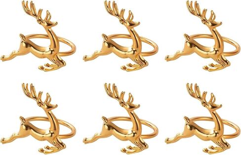 حلقات مناديل عيد الميلاد، حامل مناديل الرنة، لوازم حفلات العطلات (ذهبية، 6 عبوات) in Kuwait