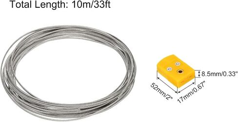 MECCANIXITY K نوع سلك تمديد حراري 1/8 "عرض 33ft مع 10 مجموعة K نوع موصل مسبار ذكر أنثى للقياس in Kuwait