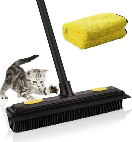 DoogePiit Rubber Broom for Pet Hair Remover,Carpet Rake-Rubber Broom with Squeegee, Portable Detailing Lint Remover Brush, Pet Hair Removal Tool for Carpet, Hardwood Floor, Tile, Window in Saudi Arabia