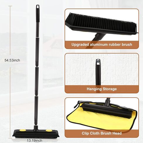 DoogePiit Rubber Broom for Pet Hair Remover,Carpet Rake-Rubber Broom with Squeegee, Portable Detailing Lint Remover Brush, Pet Hair Removal Tool for Carpet, Hardwood Floor, Tile, Window in Saudi Arabia