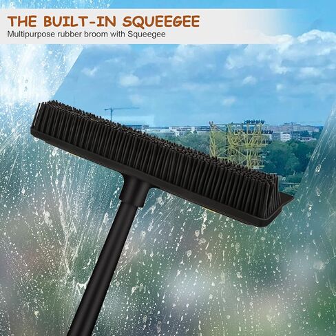 DoogePiit Rubber Broom for Pet Hair Remover,Carpet Rake-Rubber Broom with Squeegee, Portable Detailing Lint Remover Brush, Pet Hair Removal Tool for Carpet, Hardwood Floor, Tile, Window in Saudi Arabia