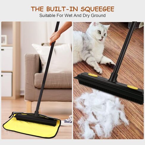 DoogePiit Rubber Broom for Pet Hair Remover,Carpet Rake-Rubber Broom with Squeegee, Portable Detailing Lint Remover Brush, Pet Hair Removal Tool for Carpet, Hardwood Floor, Tile, Window in Saudi Arabia