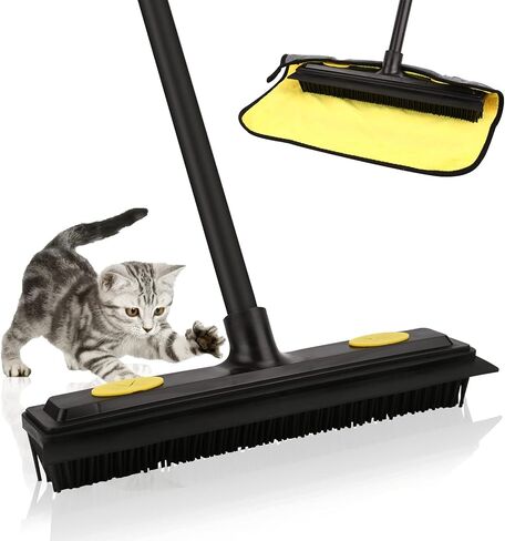 DoogePiit Rubber Broom for Pet Hair Remover,Carpet Rake-Rubber Broom with Squeegee, Portable Detailing Lint Remover Brush, Pet Hair Removal Tool for Carpet, Hardwood Floor, Tile, Window in Saudi Arabia