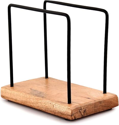Samhita Wooden Napkin Holder for Table with Iron Wire, Standing Napkin Holder for Table, Kitchen Dining Room Cafes Home Décor (6" x 3" x 5") in Saudi Arabia