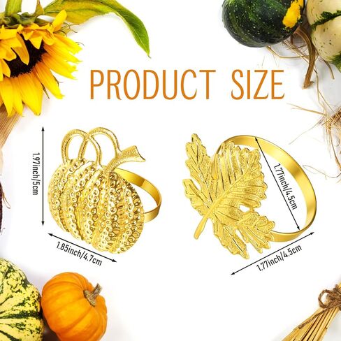24 Pcs Thanksgiving Napkin Ring Set Includes 12 Pcs Fall Maple Leaf Napkin Rings, 12 Pcs Gold Halloween Napkin Rings Pumpkin Napkin Ring Holder Thanksgiving Napkin Holders for Dinner Table Party Decor in Kuwait
