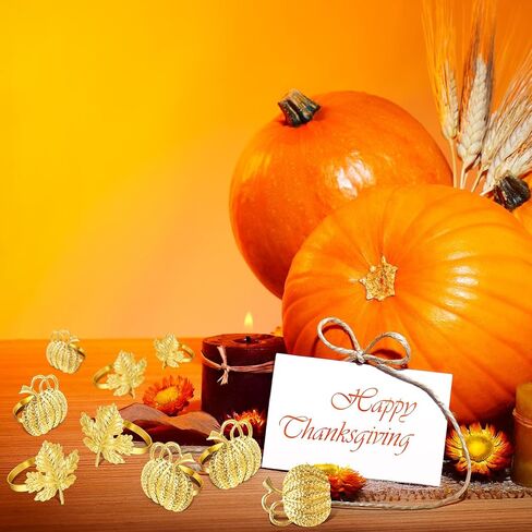 24 Pcs Thanksgiving Napkin Ring Set Includes 12 Pcs Fall Maple Leaf Napkin Rings, 12 Pcs Gold Halloween Napkin Rings Pumpkin Napkin Ring Holder Thanksgiving Napkin Holders for Dinner Table Party Decor in Kuwait