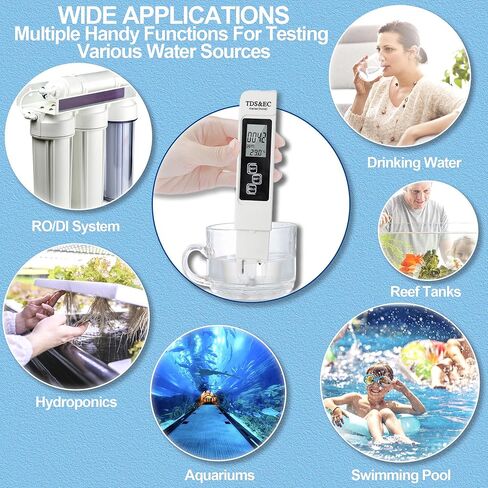 جهاز اختبار المياه الرقمي 3 في 1 TDS (مقياس TDS، درجة الحرارة ومقياس EC)، 0-9999 جزء في المليون مقياس دقيق وموثوق به للزراعة المائية، جودة مياه الشرب، الصنبور، البئر، حمام السباحة، حوض السمك in Kuwait