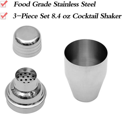 Delidge 8oz Small Cocktail Shaker Mini Martini Shaker Small Drink Shaker with Strainer and Lid Top,Stainless Steel Mini Cocktail Shakers Bar Shaker Small Shakers Bartending 250ml in Saudi Arabia