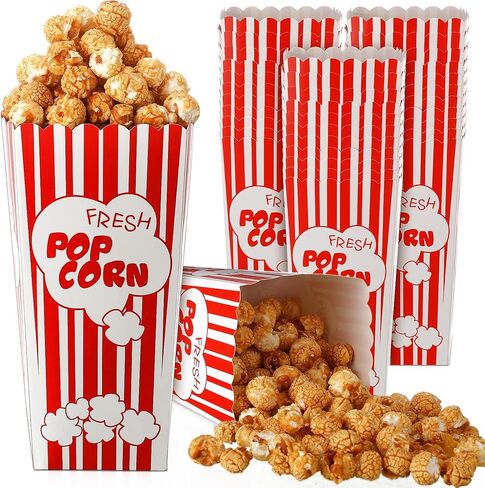 fuutreo 60 حزمة فيلم ليلة الفشار مربع ورقة الفشار دلو وعاء السائبة 46 أوقية الأحمر والأبيض كيس الفشار وجبة خفيفة حامل الحاويات 7.8 "لآلة الفشار مسرح الكرنفال السيرك لوازم ديكور الحفلات in Kuwait
