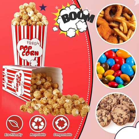 fuutreo 60 حزمة فيلم ليلة الفشار مربع ورقة الفشار دلو وعاء السائبة 46 أوقية الأحمر والأبيض كيس الفشار وجبة خفيفة حامل الحاويات 7.8 "لآلة الفشار مسرح الكرنفال السيرك لوازم ديكور الحفلات in Kuwait