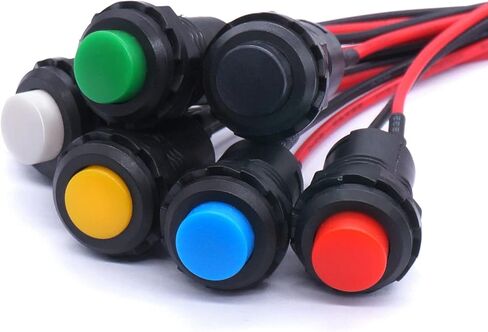 Twidec/6 قطعة مفتاح زر الضغط 12 مم SPST ذاتي القفل 6 ألوان إيقاف التشغيل 3A 120VAC مفتاح مع أسلاك ملحومة مسبقًا DS-428-6C-X in Kuwait
