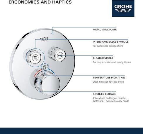 مجموعة تشذيب صمام ثرموستات للاستحمام ثلاثية الوظائف جروهثرم 29138EN0، بلمسة نهائية من النيكل المصقول in Kuwait