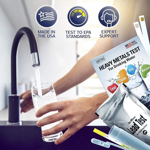 نحاس حديد الرصاص والزئبق - مجموعة اختبار المياه المنزلية لمياه الصنبور والشرب | اختبار جودة سريع ودقيق وفقًا لمعايير EPA | شرائط اختبار سهلة الاستخدام والحساسة مصنوعة في الولايات المتحدة الأمريكية in Kuwait