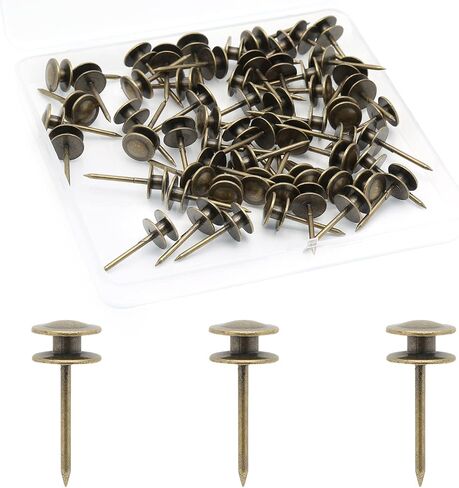Rierdge Double-Headed Nails for Hanging Pictures, 60 Pcs Wall Nails for Hanging Paintings Decorative Push Pin Hangers Nails for Drywall Cork Board Photo, Bronze in Saudi Arabia