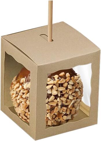 علب حلوى التفاح مع ثقب | (عبوة من 12) صناديق تفاح كراميل لامعة مقاس 4x4x4 بوصة بحواف صدفية | مع مستلزمات Caramel Apple الإضافية | تغليف علب حلوى التفاح | طقم التفاح بالكراميل in Kuwait