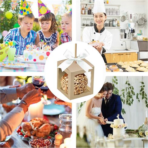 علب حلوى التفاح مع ثقب | (عبوة من 12) صناديق تفاح كراميل لامعة مقاس 4x4x4 بوصة بحواف صدفية | مع مستلزمات Caramel Apple الإضافية | تغليف علب حلوى التفاح | طقم التفاح بالكراميل in Kuwait