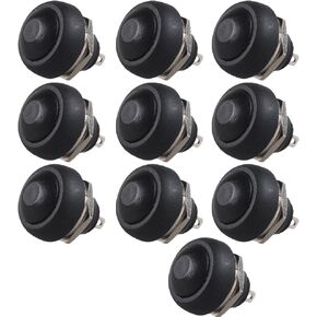 ESUPPORT 12mm Black Waterproof Momentary Round Toggle Switch ON Off Reset Push Button Pack of 10