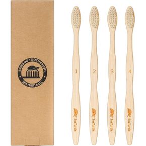 SeaTurtle Plant-Based Bristles, Bamboo Toothbrushes, Soft Natural Toothbrush for Kids, 4 Pack