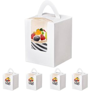 30 Packs Portable Cupcake Boxes Individual with Handle, 3.5x3.5x4.5 Single Favor Pastry Treat Boxes with Window for Cookie, Chocolate Strawberries, Dessert, Donuts, Cupcakes, Muffins