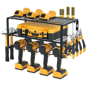 اريتلي منظم ادوات كهربائية - 4 حوامل للمثقاب، رف ادوات عائم من 3 طبقات، منظم ادوات معدني لاسلكي شديد التحمل، قاعدة شحن ممتازة للمثقاب ورف تخزين للمراب in Kuwait