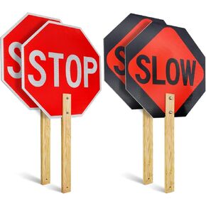 Faittoo Stop Slow Sign with Metal Handle, 2-Pack 18" x 18" Double Sided Engineer Grade Aluminum Sign, Reflective,Sturdy, Easy to Assemble in Saudi Arabia