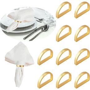 حلقات المناديل الذهبية - 10 قطع من حلقات المناديل المصنوعة من الفولاذ المقاوم للصدأ، حلقة منديل معدنية لإعدادات الطاولة وطاولة العشاء وحفلات الزفاف والكريسماس (نصف دائرة ذهبية غير لامعة) in Kuwait