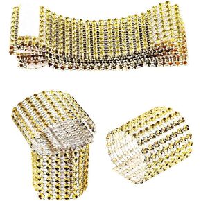 120 Pcs Eight Rows Rhinestone Napkin Rings Napkin Mesh Wedding Adornment, Napkin Holder for DIY Party Banquet Birthday … (Glod)