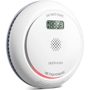 Combination Smoke and Carbon Monoxide Detector, Battery Operated Smoke Detector Carbon Monoxide Detector Combo with 10-Year Lifespan，Large LCD Display, Test/Silence Button, 1 Pack
