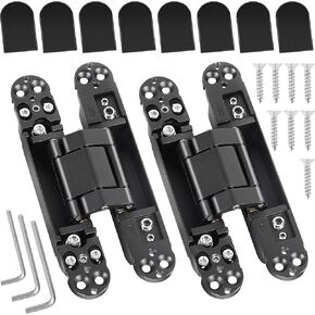 Hidden Door Invisible Concealed Hinge – 7 Inch 3 Way Adjustable 180 Degree Swing Invisible Hinge, Heavy Duty Zinc Alloy Secret Door Hidden Hinges (2 Black Hinges)