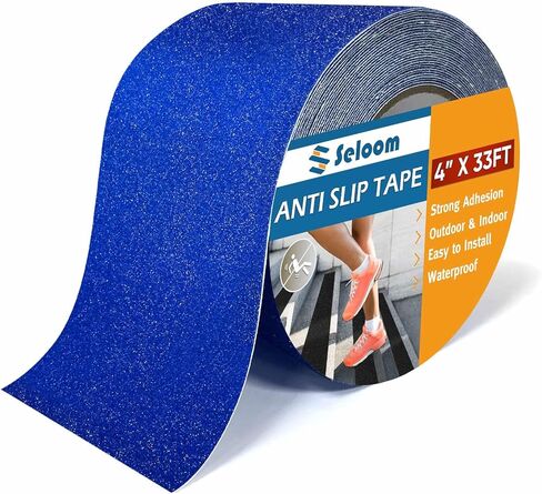 seloom شريط مضاد للانزلاق للسلالم في الهواء الطلق / داخلي، شريط قبضة عالي التحمل غير قابل للانزلاق للسلالم 4 بوصة × 33 قدم، شريط مقاوم للماء مانع للانزلاق شريط احتكاك عالي الجر للسلالم، شرائط لاصقة غير قابلة للانزلاق، أزرق in Kuwait
