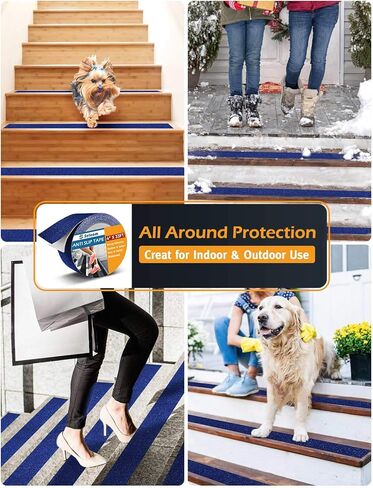 seloom شريط مضاد للانزلاق للسلالم في الهواء الطلق / داخلي، شريط قبضة عالي التحمل غير قابل للانزلاق للسلالم 4 بوصة × 33 قدم، شريط مقاوم للماء مانع للانزلاق شريط احتكاك عالي الجر للسلالم، شرائط لاصقة غير قابلة للانزلاق، أزرق in Kuwait