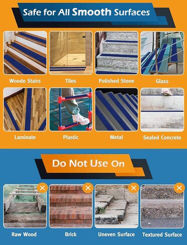 seloom شريط مضاد للانزلاق للسلالم في الهواء الطلق / داخلي، شريط قبضة عالي التحمل غير قابل للانزلاق للسلالم 4 بوصة × 33 قدم، شريط مقاوم للماء مانع للانزلاق شريط احتكاك عالي الجر للسلالم، شرائط لاصقة غير قابلة للانزلاق، أزرق in Kuwait