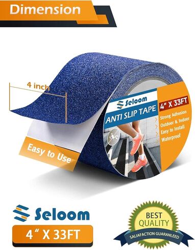 seloom شريط مضاد للانزلاق للسلالم في الهواء الطلق / داخلي، شريط قبضة عالي التحمل غير قابل للانزلاق للسلالم 4 بوصة × 33 قدم، شريط مقاوم للماء مانع للانزلاق شريط احتكاك عالي الجر للسلالم، شرائط لاصقة غير قابلة للانزلاق، أزرق in Kuwait