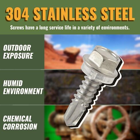 LIONMAX #10 × 1" Self Drilling Screws, Hex Washer Head Sheet Metal Screws, 304 Stainless Steel 18-8, Anti-Corrosion, 50 PCS in Saudi Arabia