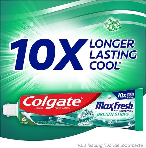 Colgate Max Fresh with Whitening Toothpaste with Mini Breath Strips, Clean Mint Toothpaste for Bad Breath, 6.3 Oz Tube. 3 Pack in Kuwait