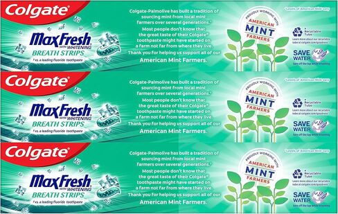Colgate Max Fresh with Whitening Toothpaste with Mini Breath Strips, Clean Mint Toothpaste for Bad Breath, 6.3 Oz Tube. 3 Pack in Kuwait