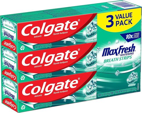 Colgate Max Fresh with Whitening Toothpaste with Mini Breath Strips, Clean Mint Toothpaste for Bad Breath, 6.3 Oz Tube. 3 Pack in Kuwait