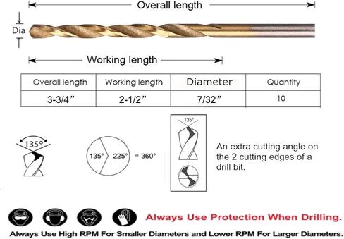 10 PCS,19/64", Titanium Twist Drill Bits, Pack in Plastic Bag in Saudi Arabia