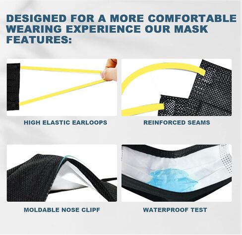 LUCIFER Kids Comfortable Safety Face Mask made for Children Aged 4-8, 3 Layer 100PCS Individual Packs Disposable Face Mask - Black with 5 Color Ear Loops in Kuwait