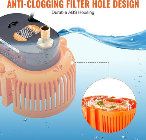 مضخة غطاء حمام السباحة VEVOR، 1/10 HP 540 GPH مضخة غاطسة غاطسة، مضخة إزالة المياه لتصريف حمام السباحة مع 3 محولات خرطوم | خرطوم صرف 16 قدم | سلك كهرباء 25 قدم، برتقالي in Kuwait
